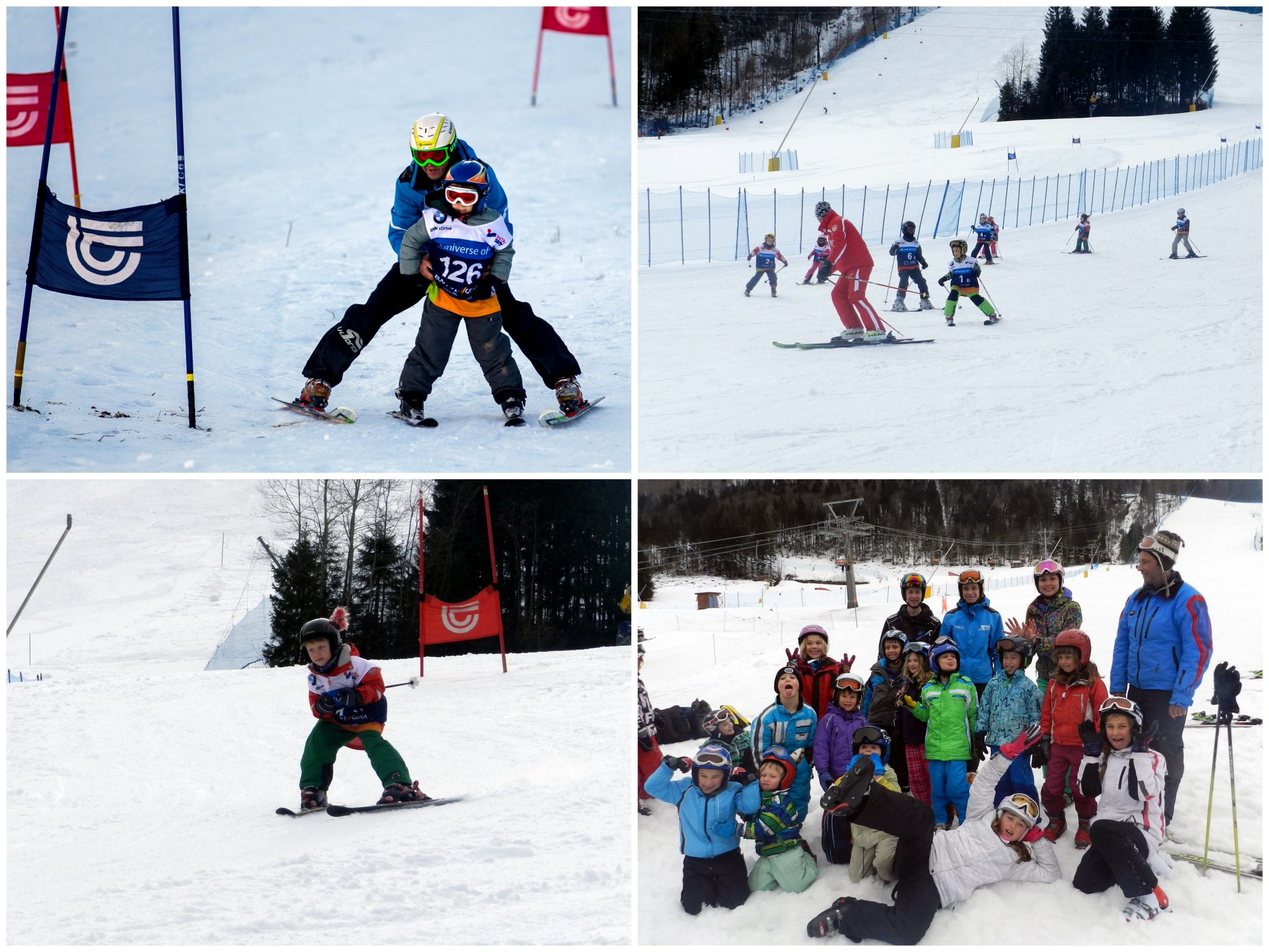 Kolaž fotografij: Otroci v šoli smučanja