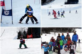 Kolaž fotografij: Otroci v šoli smučanja